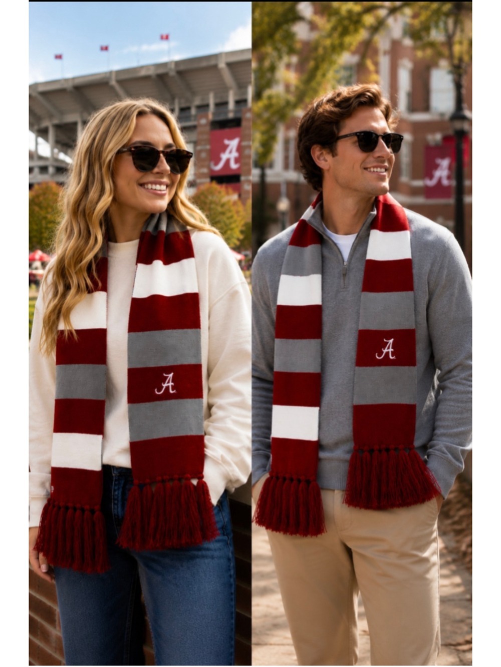 Official Alabama Crimson Tide Striped Knit Scarf By The Game NCAA Red Gray White